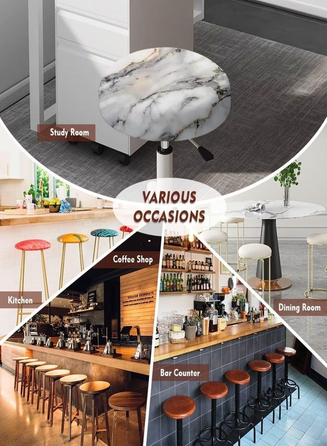 أغطية كراسي بار دائرية مطبوعة بنقشة الرخام من وانزوينغ، مناسبة لكراسي الطعام، قابلة للتمدد، ناعمة، مزودة بشريط مطاطي، مقاس 13-15 بوصة، عبوة من قطعتين - Image 4